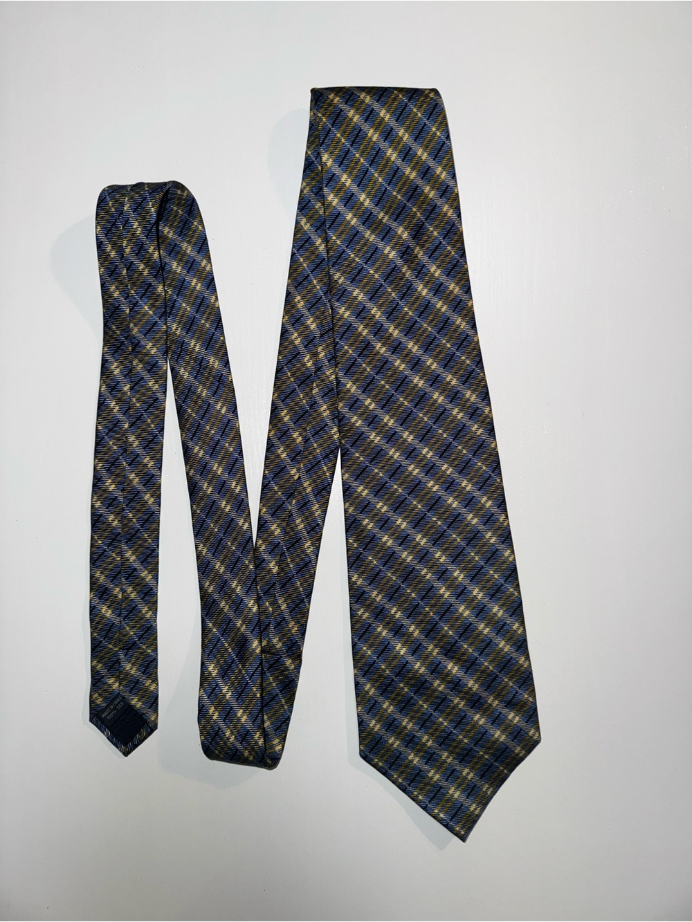 Men’s Woven Silk Plaid Check Pointed Tie Blue Yellow White Black